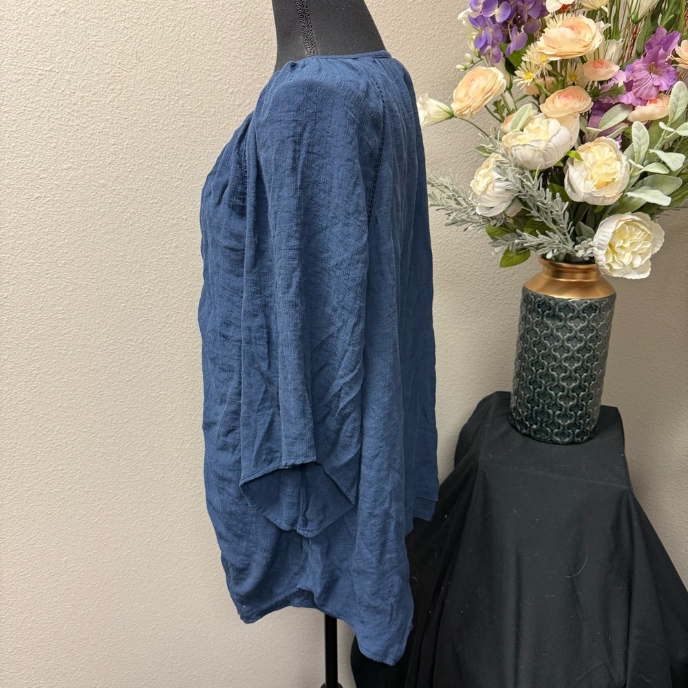 Valerie Stevens Navy Lace Front Blouse Women’s Large - Picture 2 of 7